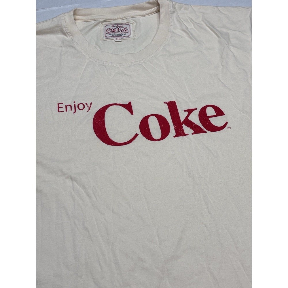 Red Jacket Coca-Cola Retro Enjoy Coke T-Shirt 2XL Cream Striped Sleeves NWT - Picture 2 of 8